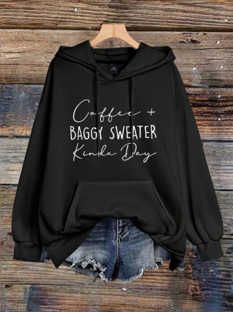 EMERY ROSE Plus Size Women's Letter Printed Hot Selling Draw Rope Hoodie - Image 2