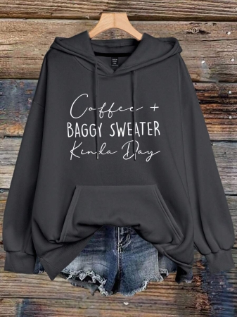 EMERY ROSE Plus Size Women's Letter Printed Hot Selling Draw Rope Hoodie - Image 23