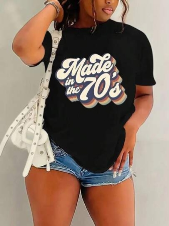 Large Size Women's Print Cartoon Letter Sexy Spice Casual Solid Color Round Neck Women's Shirt T-Shirt All Wear Thin Fashion Sisters Girlfriends Wear Breathable Sweat Absorption Shirt Letter Print A Variety Of Wear Sweet Cool Short Sleeve