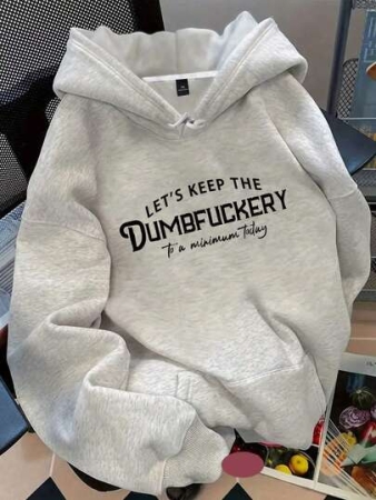 Flirla Plus Size Women's Slogan Letter City Name Graphic Print Thermal Drawstring Hoodie