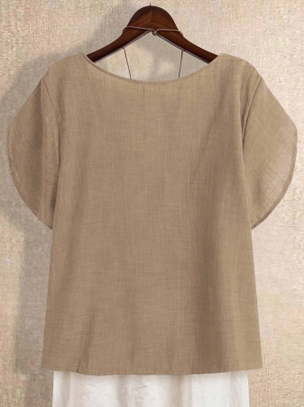 Linhara Women's Asymmetric Peplum Short Sleeve Casual Blouse For Summer - Image 3