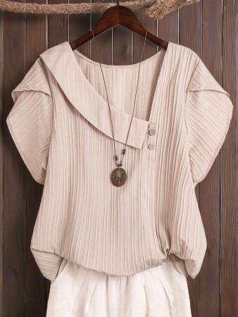 Linhara Women's Asymmetric Peplum Short Sleeve Casual Blouse For Summer - Image 7