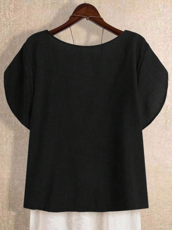 Linhara Women's Asymmetric Peplum Short Sleeve Casual Blouse For Summer - Image 12