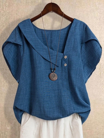 Linhara Women's Asymmetric Peplum Short Sleeve Casual Blouse For Summer - Image 16