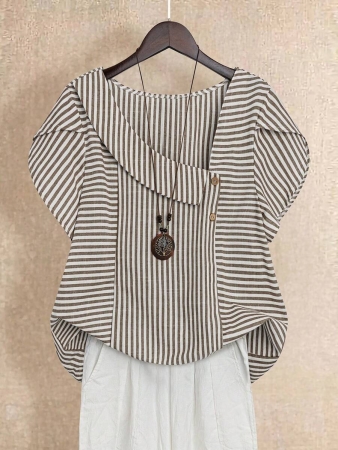 Linhara Women's Asymmetric Peplum Short Sleeve Casual Blouse For Summer - Image 26