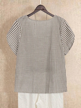 Linhara Women's Asymmetric Peplum Short Sleeve Casual Blouse For Summer - Image 27