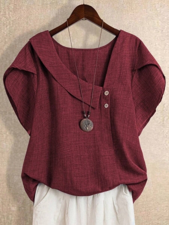 Linhara Women's Asymmetric Peplum Short Sleeve Casual Blouse For Summer - Image 31