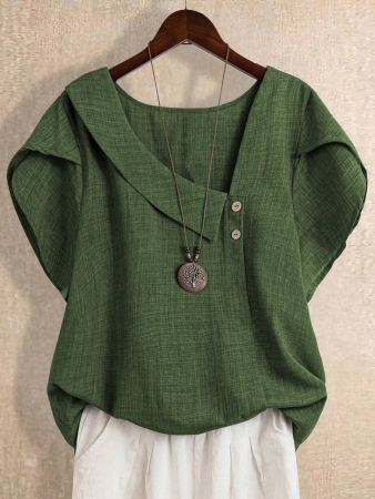 Linhara Women's Asymmetric Peplum Short Sleeve Casual Blouse For Summer - Image 41