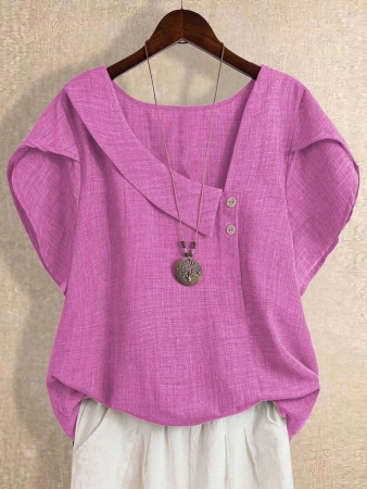 Linhara Women's Asymmetric Peplum Short Sleeve Casual Blouse For Summer - Image 51