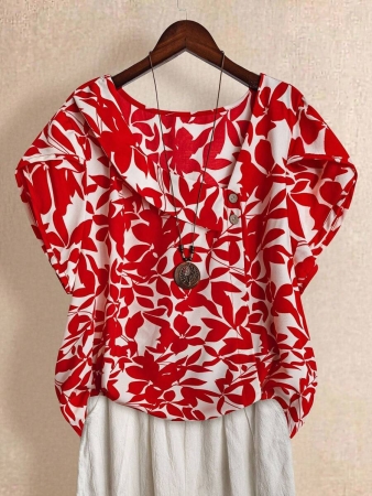 Linhara Women's Asymmetric Peplum Short Sleeve Casual Blouse For Summer - Image 61