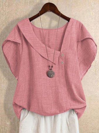 Linhara Women's Asymmetric Peplum Short Sleeve Casual Blouse For Summer - Image 66