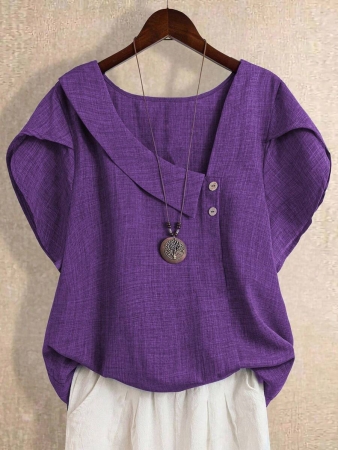 Linhara Women's Asymmetric Peplum Short Sleeve Casual Blouse For Summer - Image 71