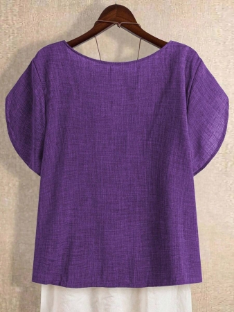 Linhara Women's Asymmetric Peplum Short Sleeve Casual Blouse For Summer - Image 72