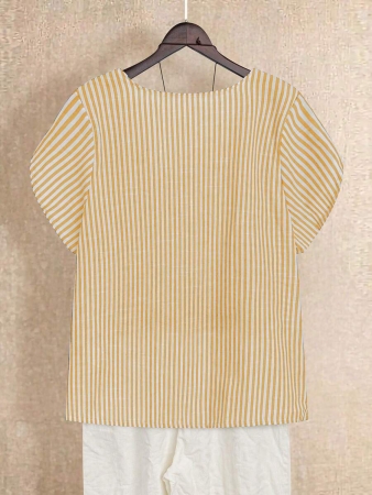 Linhara Women's Asymmetric Peplum Short Sleeve Casual Blouse For Summer - Image 82