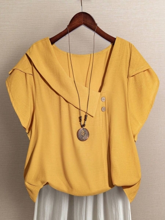 Linhara Women's Asymmetric Peplum Short Sleeve Casual Blouse For Summer - Image 86