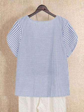 Linhara Women's Asymmetric Peplum Short Sleeve Casual Blouse For Summer - Image 102