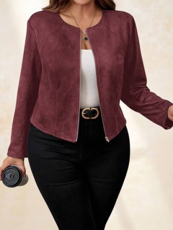 SHEIN Clasi Plus Size Women Black Faux Suede Jacket, Elegant For Daily Commute And Business Wear In Fall/Winter