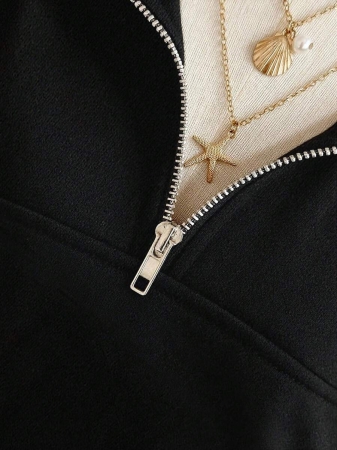 SHEIN Plus Size Women's Solid Color Drop Shoulder Long Sleeve Turndown Collar Half Zip Hoodie, Autumn Fall Cloth For Women Winter - Image 7