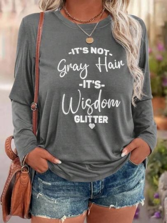 EMERY ROSE Plus Size Women Casual Slogan Print Round Neck Long Sleeve T-Shirt Graphic Tees Women Tops For Spring Outfit