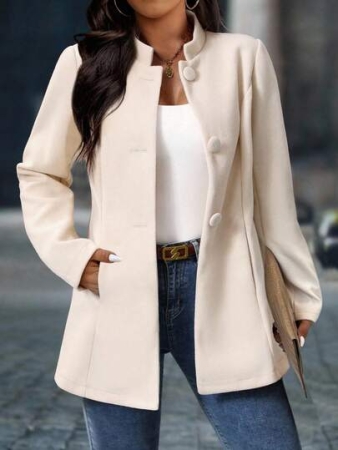 SHEIN PETITE CURVE Plus Size Women Elegant Stand Collar Overcoat With Pockets