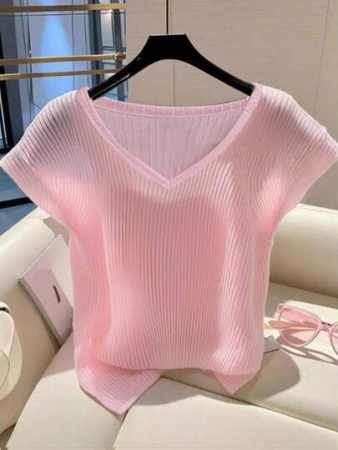 INAWLY Plus Size Metal Decor Solid Color T-Shirt, Casual For Summer