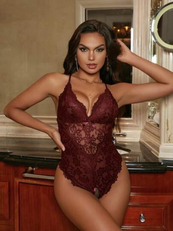Seduluxe Floral Lace Scallop Trim Crotchless Teddy Bodysuit Lingerie