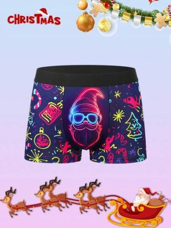 NotGurli 1pc Men's Christmas Element Digital Print Boxer Briefs