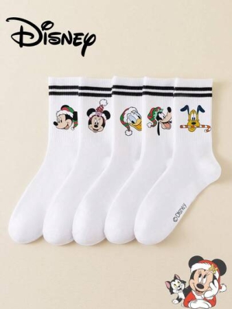 Disney 5/1 Pair Authentic Disney Christmas Hat Cartoon Character New Year Gift Socks, Cartoon Christmas & New Year Animation Socks For Men And Women, Novelty Interesting Disney Socks, Great For Gifts And Parties