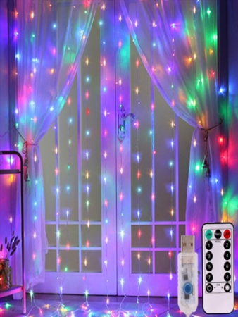Fairy Window Curtain Lights, 300/200/100 LED Home Decoration String Light [8 Modes & Waterproof] For Halloween Xmas Wedding Party Outdoor Indoor Bedroom Outdoor Lights Fairy Lights