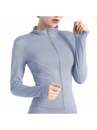 Women's Sport Jacket Lightweight Full Zip Up Yoga Jacket,Suitable For Outdoor Activities,Slim Fit Workout Gym Running With Thumb Holes, Solid Color Stand Collar Sports Tops, Slim Fit Yoga Outerwear, Women's Sportswear Workout Clothing For Indoor Outdoor Wear