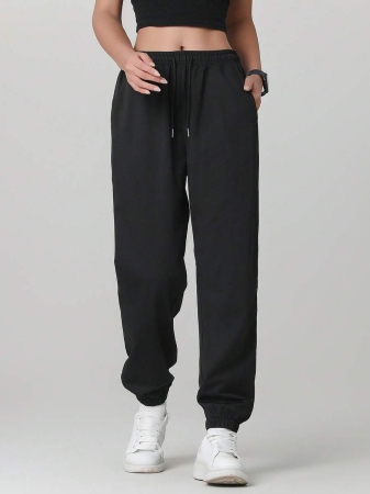 2pcs Women's Casual Street Style Solid Color Comfortable Outdoor Pants, Women's Sportswear, With Elastic Waist Drawstring, Lightweight Jogger Pants With Pockets, Suitable For Yoga, Running, Daily Wear, Back To School Essential - Image 7