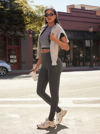 Easify SHEIN Sport Women High Waist Casual Fitness Leggings With Pockets Yoga Pants - Image 16