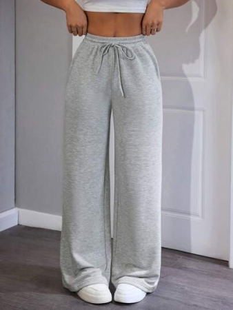 SHEIN PETITE Comfortable And Casual Solid Color Knitted Wide-Leg Women's Sweatpants