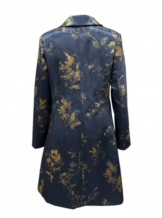 Women's Elegant Peaked Lapel Printed Long-Sleeved Mid-Length Suit Jacket Coat - Image 36