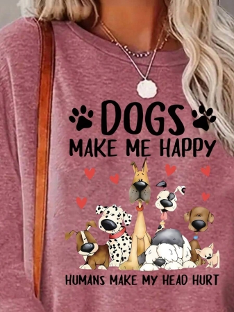 Women's Slogan Dog Graphic Crew Neck Sweatshirt - Image 6