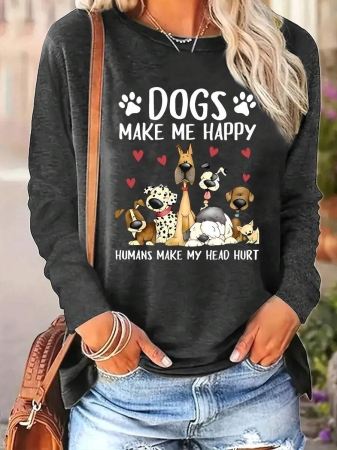 Women's Slogan Dog Graphic Crew Neck Sweatshirt - Image 7