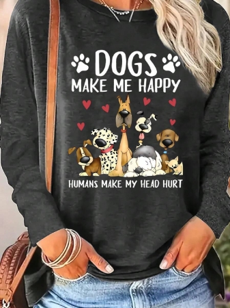 Women's Slogan Dog Graphic Crew Neck Sweatshirt - Image 9