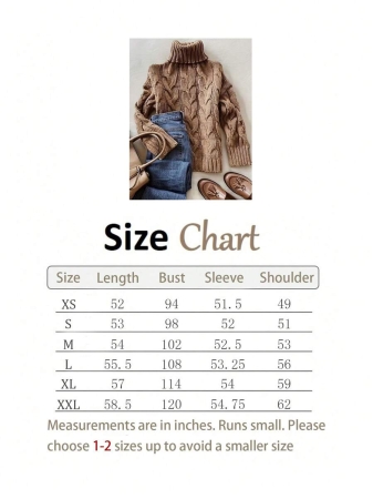Autumn And Winter Elegant Fashion Casual Comfortable Brown Twisted Rope Sisal Pattern Textured High Neck Long Sleeve Sweater Knitted Pullover,Fall Clothes For Women, Winter Clothes For Women,Fall Tops,Work/Office, Business Casual Woman - Image 7