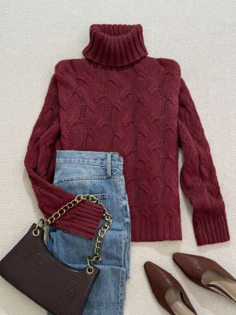 Autumn And Winter Elegant Fashion Casual Comfortable Brown Twisted Rope Sisal Pattern Textured High Neck Long Sleeve Sweater Knitted Pullover,Fall Clothes For Women, Winter Clothes For Women,Fall Tops,Work/Office, Business Casual Woman - Image 15