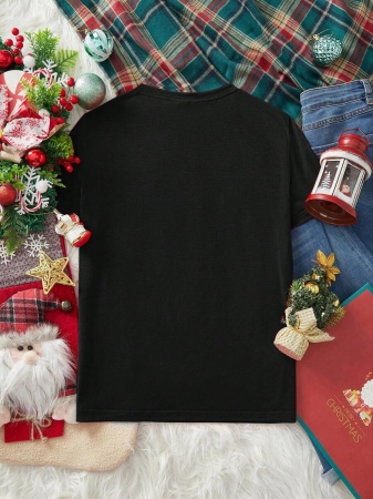SHEIN LUNE Casual Loose Crew Neck Short Sleeve Women T-Shirt, Red, Suitable For Christmas, Merry Christmas, Reindeer, Christmas Tree,Christmas,Red Top - Image 3