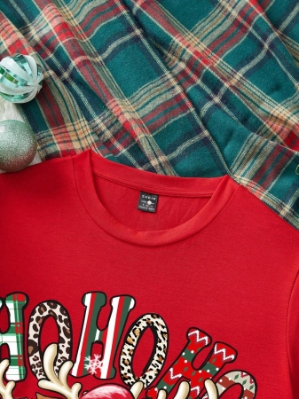 SHEIN LUNE Casual Loose Crew Neck Short Sleeve Women T-Shirt, Red, Suitable For Christmas, Merry Christmas, Reindeer, Christmas Tree,Christmas,Red Top - Image 20