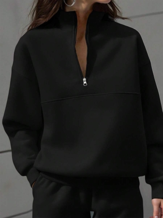 SHEIN EZwear Women Plain Color Zip Up Long Sleeve Sweatshirt, Simple Fashion,Graduation,Teacher,Back To School Pullover Fall - Image 2