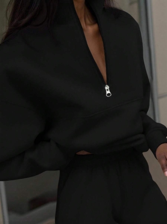 SHEIN EZwear Women Plain Color Zip Up Long Sleeve Sweatshirt, Simple Fashion,Graduation,Teacher,Back To School Pullover Fall - Image 4