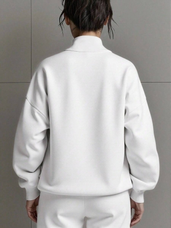 SHEIN EZwear Women Plain Color Zip Up Long Sleeve Sweatshirt, Simple Fashion,Graduation,Teacher,Back To School Pullover Fall - Image 8