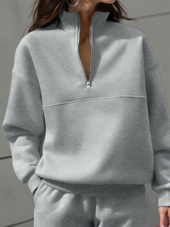 SHEIN EZwear Women Plain Color Zip Up Long Sleeve Sweatshirt, Simple Fashion,Graduation,Teacher,Back To School Pullover Fall - Image 11