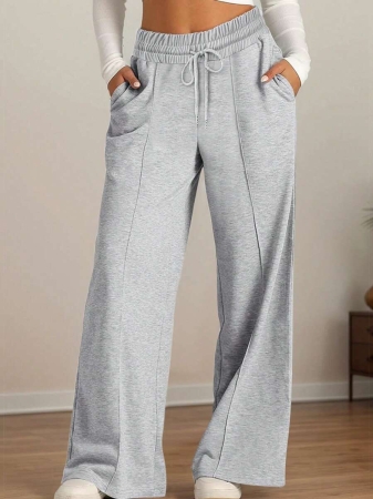 Women's Drawstring Wide Leg Sweatpants With Pockets Oversized Low Waist Yoga Pants Baggy Trouser - Image 2