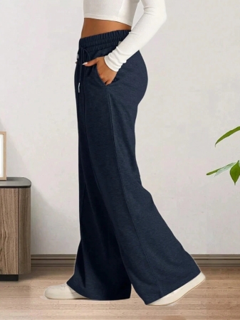 Women's Drawstring Wide Leg Sweatpants With Pockets Oversized Low Waist Yoga Pants Baggy Trouser - Image 7
