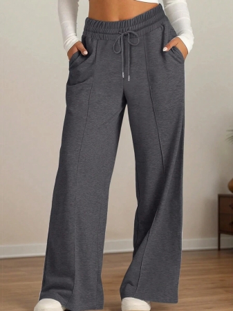 Women's Drawstring Wide Leg Sweatpants With Pockets Oversized Low Waist Yoga Pants Baggy Trouser - Image 14