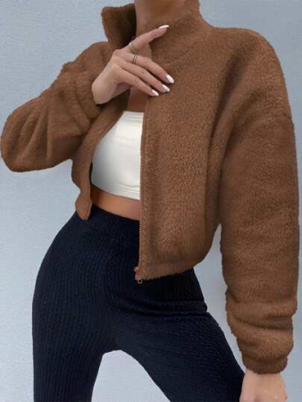 Lunelith SHEIN Lunessa Drop Shoulder Zip Up Teddy Jacket Fall Winter Cloth For Women