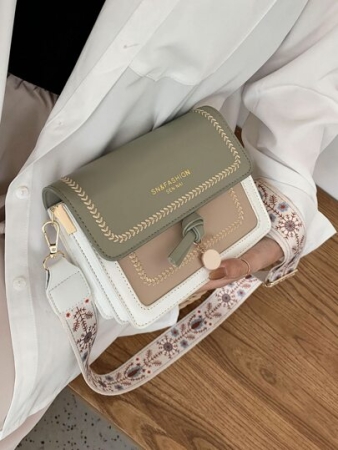 Fashionable Bag For Women, Versatile New Crossbody Bag, Casual, Color Block , Small Square Bag, Wide Strap, For Party Date School Outdoor Gift Fashion Flap Shoulder Bag, Women's Buckle Decor Crossbody Purse With Wide Strap